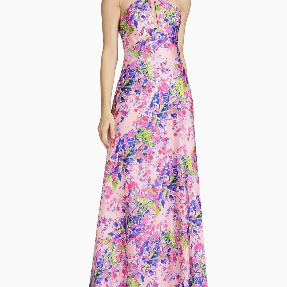 ML Monique Lhuillier Pink Floral Backless Dress